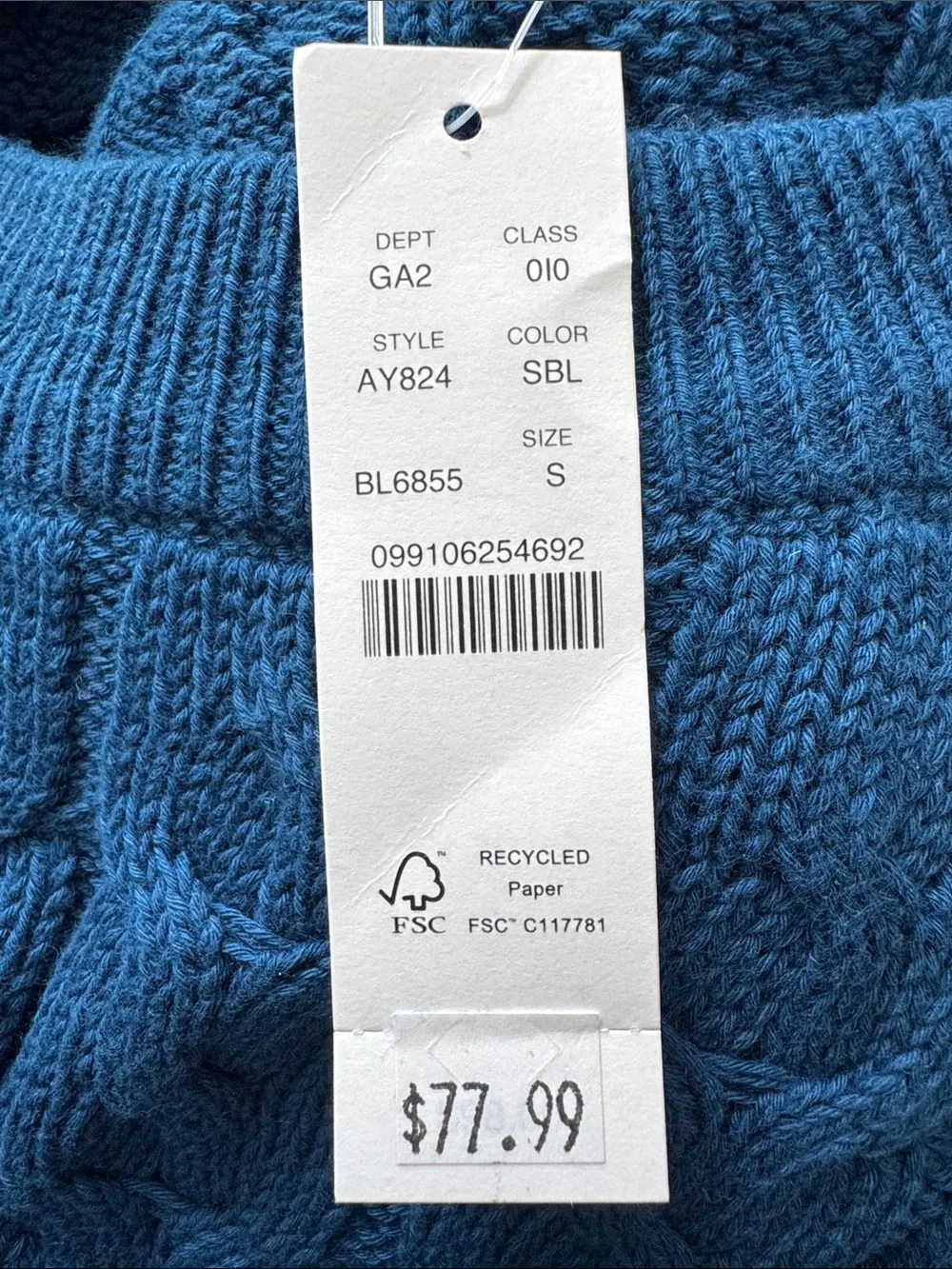 J. Crew Blue Cable-Knit Crewneck Sweater